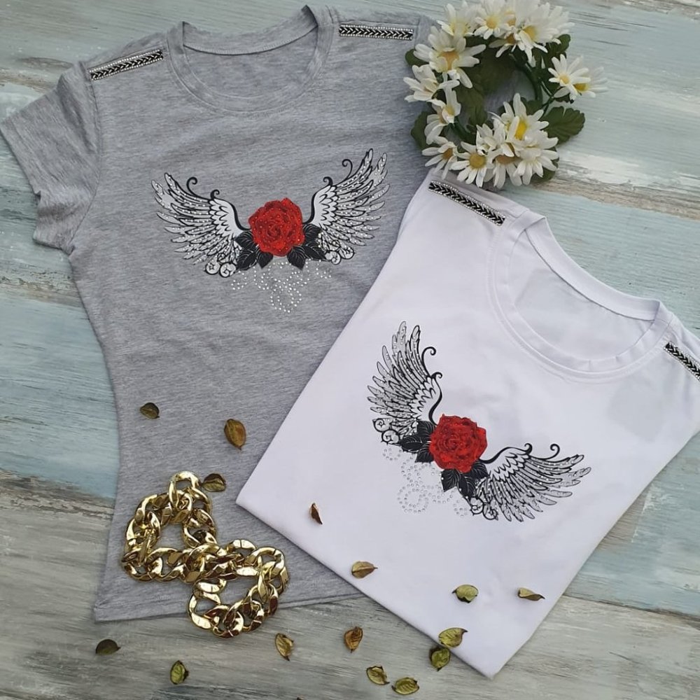 Wings & Flowers Rhinestone Bling Women Tee. Simply Beautifull!!